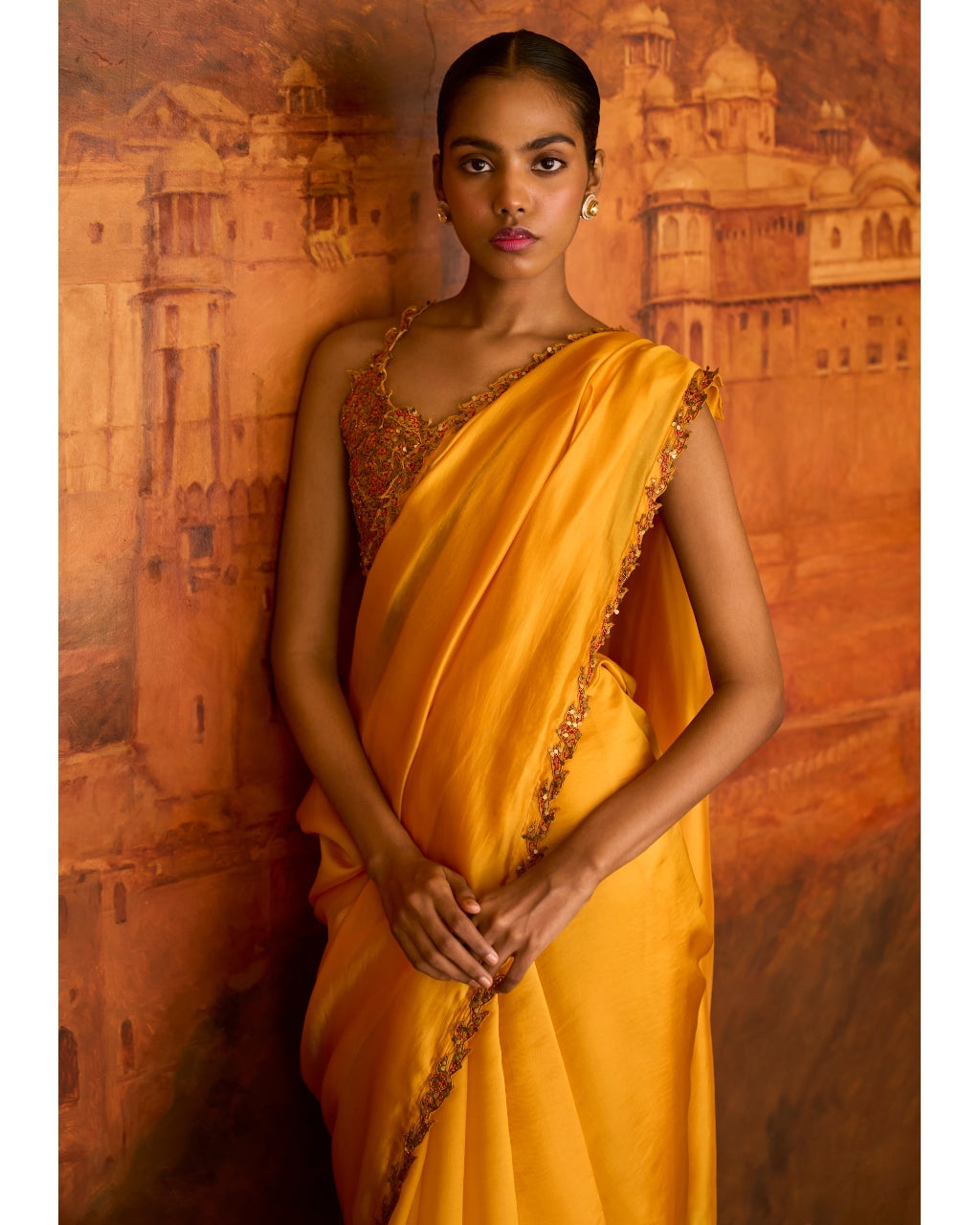 Embroidered Georgette Orange Saree with Blouse - SR24930